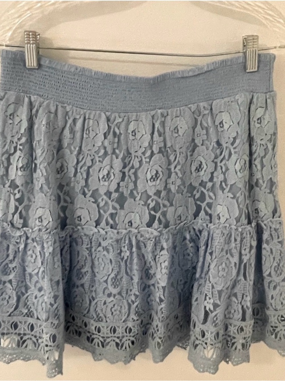 Boston Proper Blue Floral Lace Tiered Skirt Medium NWOT
